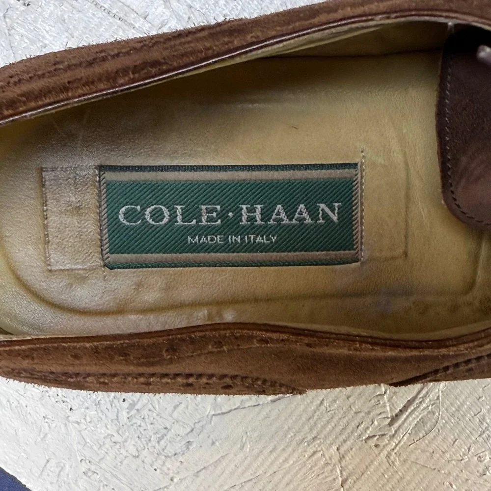 Cole Haan Suede Oxford Shoes Mens 10 Brown Brogue Vibram Italy